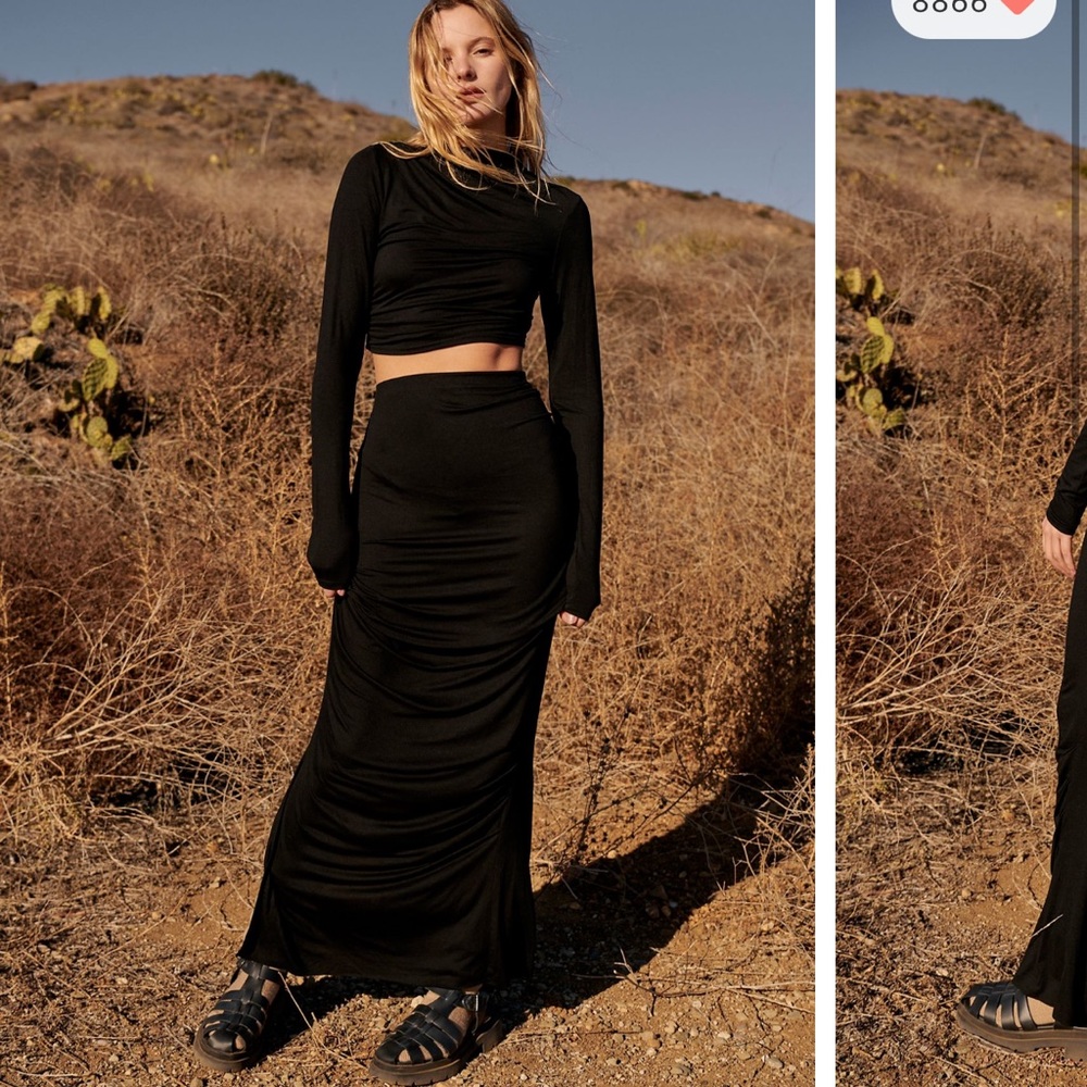 Free People Cierra Fitted Long Sleeve Cropped Top & Maxi Skirt Set XS